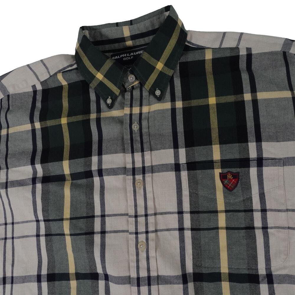 Ralph Lauren Golf Vintage RL Shield Plaid Tilden Button Up Shirt Men's Large